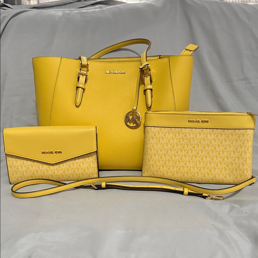 Michael Kors Vibrant Yellow Tote and Accessories Set EUC